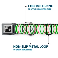 Dog Bone Seatbelt Buckle Collar - Rings White/Green/Red