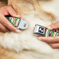 Dog Bone Seatbelt Buckle Collar - Rings White/Green/Red