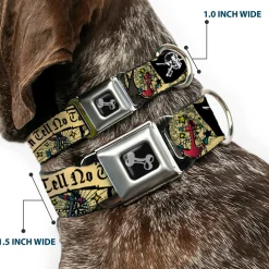 Dog Bone Seatbelt Buckle Collar - Dead Men Tell No Tales CLOSE-UP Tan
