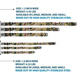 Dog Bone Seatbelt Buckle Collar - Dead Men Tell No Tales CLOSE-UP Tan