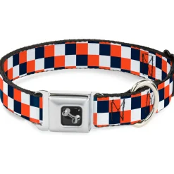 Dog Bone Seatbelt Buckle Collar - Checker Navy/Orange/White