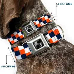 Dog Bone Seatbelt Buckle Collar - Checker Navy/Orange/White