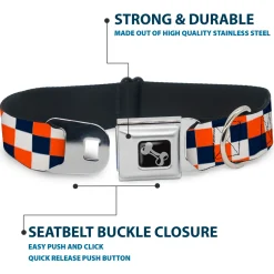 Dog Bone Seatbelt Buckle Collar - Checker Navy/Orange/White