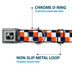 Dog Bone Seatbelt Buckle Collar - Checker Navy/Orange/White
