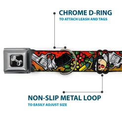 Dog Bone Seatbelt Buckle Collar - Born to Raise Hell Red