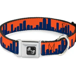 Dog Bone Seatbelt Buckle Collar - Denver Solid Skyline Orange/Navy