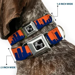Dog Bone Seatbelt Buckle Collar - Denver Solid Skyline Orange/Navy