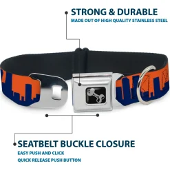 Dog Bone Seatbelt Buckle Collar - Denver Solid Skyline Orange/Navy