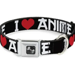 Dog Bone Seatbelt Buckle Collar - I "Heart" ANIME Bold Black/White/Red