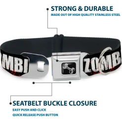 Dog Bone Seatbelt Buckle Collar - I "HEART" ZOMBIES Black/White/Red Splatter