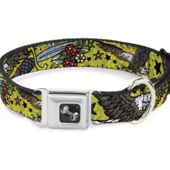 Dog Bone Seatbelt Buckle Collar - Truth and Justice CLOSE-UP Yellow