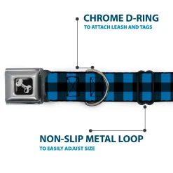 Dog Bone Seatbelt Buckle Collar - Buffalo Plaid Black/Turquoise