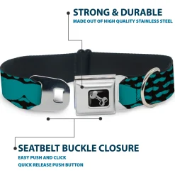 Dog Bone Seatbelt Buckle Collar - Mustaches Mini/Single Repeat Black/Turquoise