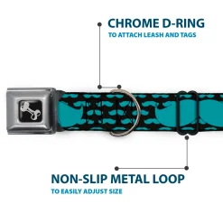 Dog Bone Seatbelt Buckle Collar - Mustaches Mini/Single Repeat Black/Turquoise
