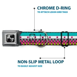 Dog Bone Seatbelt Buckle Collar - Aztec 14 Seafoam Green/White/Pink/Lime Green/Black