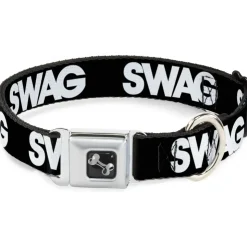 Dog Bone Seatbelt Buckle Collar - SWAG Black/White