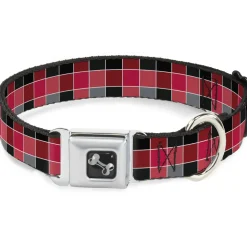 Dog Bone Seatbelt Buckle Collar - Checker Mosaic Red