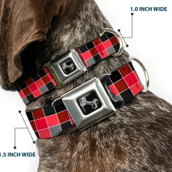 Dog Bone Seatbelt Buckle Collar - Checker Mosaic Red