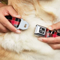 Dog Bone Seatbelt Buckle Collar - Checker Mosaic Red