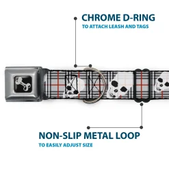 Dog Bone Seatbelt Buckle Collar - Tilted Skulls Plaid Gray