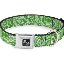 Dog Bone Seatbelt Buckle Collar - Bandana/Skulls Irish Green/White