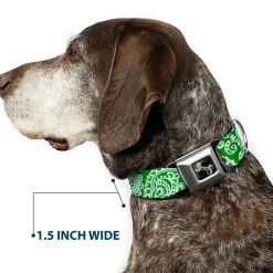 Dog Bone Seatbelt Buckle Collar - Bandana/Skulls Irish Green/White