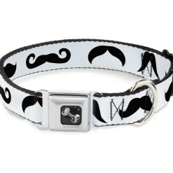 Dog Bone Seatbelt Buckle Collar - Mustaches Straight White/Black