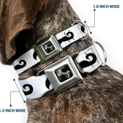 Dog Bone Seatbelt Buckle Collar - Mustaches Straight White/Black