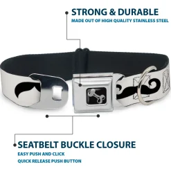 Dog Bone Seatbelt Buckle Collar - Mustaches Straight White/Black