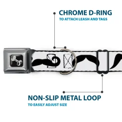 Dog Bone Seatbelt Buckle Collar - Mustaches Straight White/Black