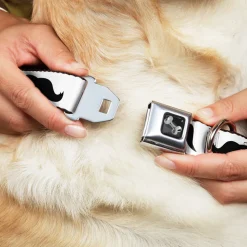 Dog Bone Seatbelt Buckle Collar - Mustaches Straight White/Black