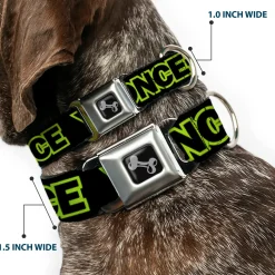 Dog Bone Seatbelt Buckle Collar - YOU ONLY LIVE ONCE Black/Neon Green