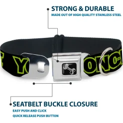 Dog Bone Seatbelt Buckle Collar - YOU ONLY LIVE ONCE Black/Neon Green