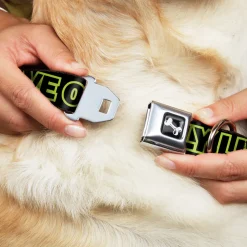 Dog Bone Seatbelt Buckle Collar - YOU ONLY LIVE ONCE Black/Neon Green