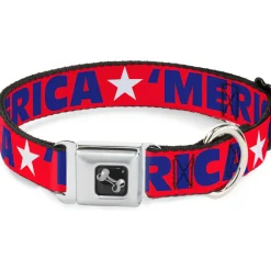 Dog Bone Seatbelt Buckle Collar - 'MERICA/Star Red/Blue/White