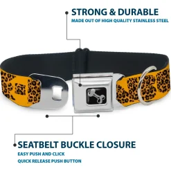 Dog Bone Seatbelt Buckle Collar - BUCKLE-DOWN Shapes Gold/Leopard Brown