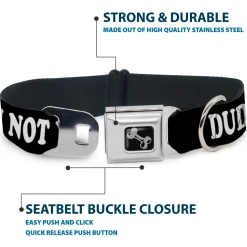 Dog Bone Seatbelt Buckle Collar - DUDE, I'M NOT YOUR BRO! Black/White