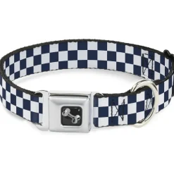 Dog Bone Seatbelt Buckle Collar - Checker Sapphire Blue/White