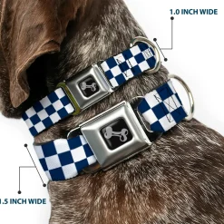 Dog Bone Seatbelt Buckle Collar - Checker Sapphire Blue/White