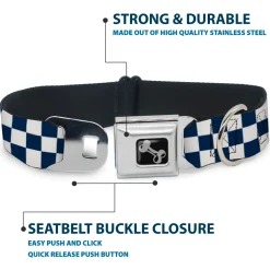 Dog Bone Seatbelt Buckle Collar - Checker Sapphire Blue/White