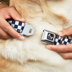 Dog Bone Seatbelt Buckle Collar - Checker Sapphire Blue/White