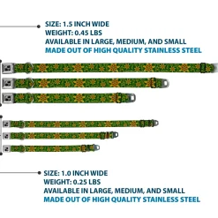 Dog Bone Seatbelt Buckle Collar - Holiday Holly Green/Gold/Red