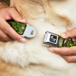 Dog Bone Seatbelt Buckle Collar - Holiday Holly Green/Gold/Red