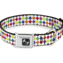 Dog Bone Seatbelt Buckle Collar - Diamonds White/Multi Neon