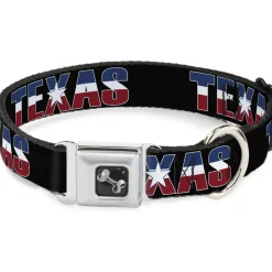 Dog Bone Seatbelt Buckle Collar - TEXAS w/Star Black/White/Blue/Red