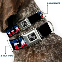 Dog Bone Seatbelt Buckle Collar - TEXAS w/Star Black/White/Blue/Red