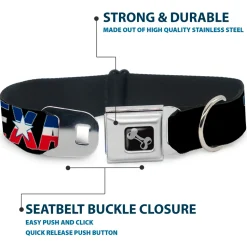 Dog Bone Seatbelt Buckle Collar - TEXAS w/Star Black/White/Blue/Red