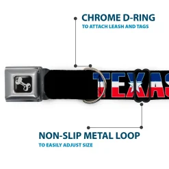 Dog Bone Seatbelt Buckle Collar - TEXAS w/Star Black/White/Blue/Red