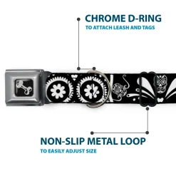 Dog Bone Seatbelt Buckle Collar - Sugar Skulls Black/White