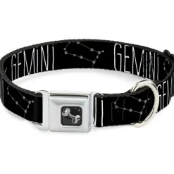 Dog Bone Seatbelt Buckle Collar - Zodiac GEMINI/Constellation Black/White